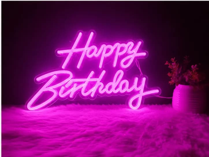 Happy Birthday LED Neon Sign - Pink thumbnail 2