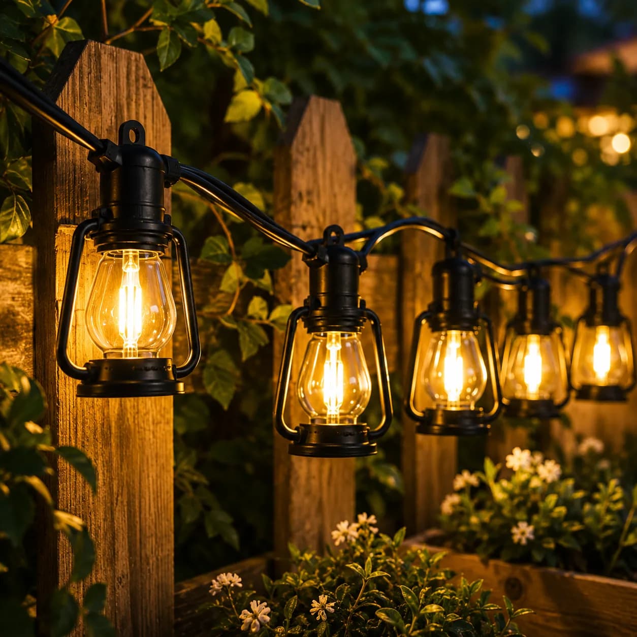Outdoor Lantern Style LED String Light Set - Warm White, IP44, Plug-In thumbnail 2